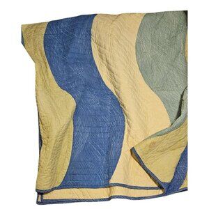 Vintage Crate & Barrel 92x92 Cotton Quilted‎ Blanket Blue/Yellow Ocean Vibe READ